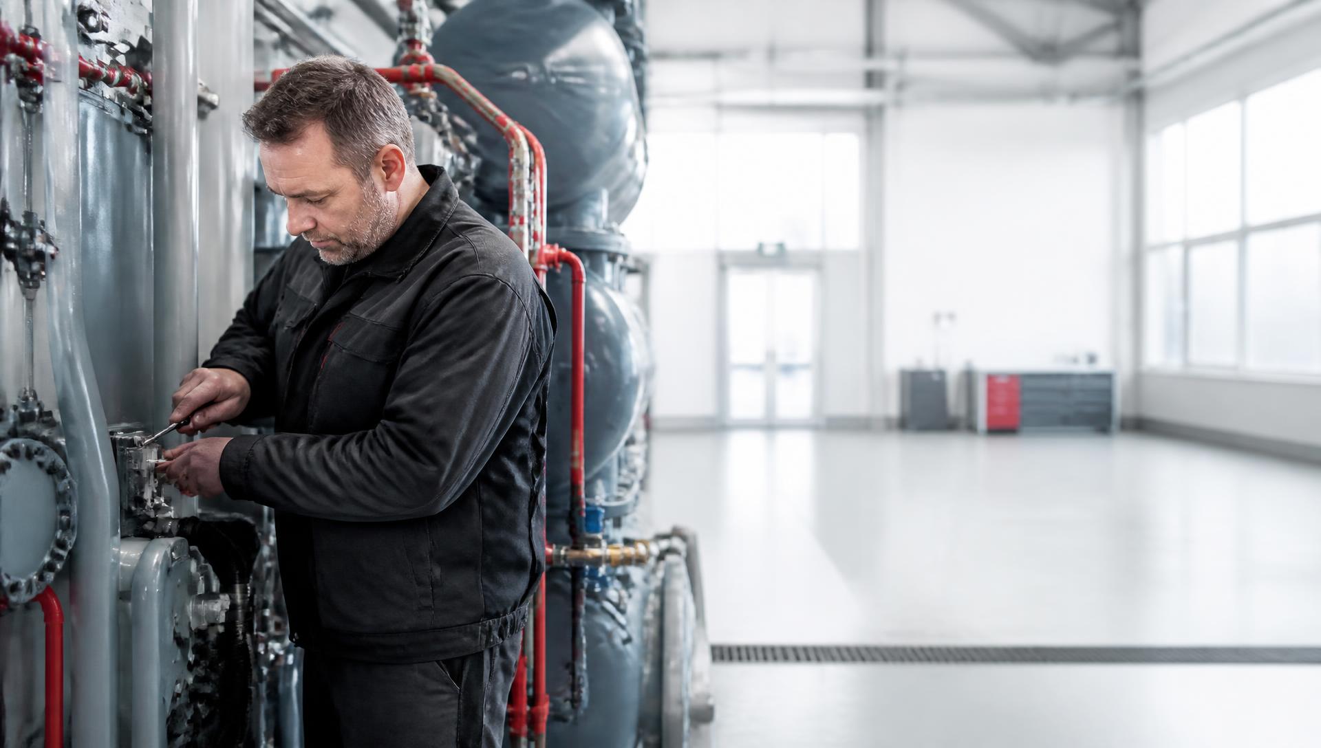 Technik při servisu průmyslového chladicího kompresoru